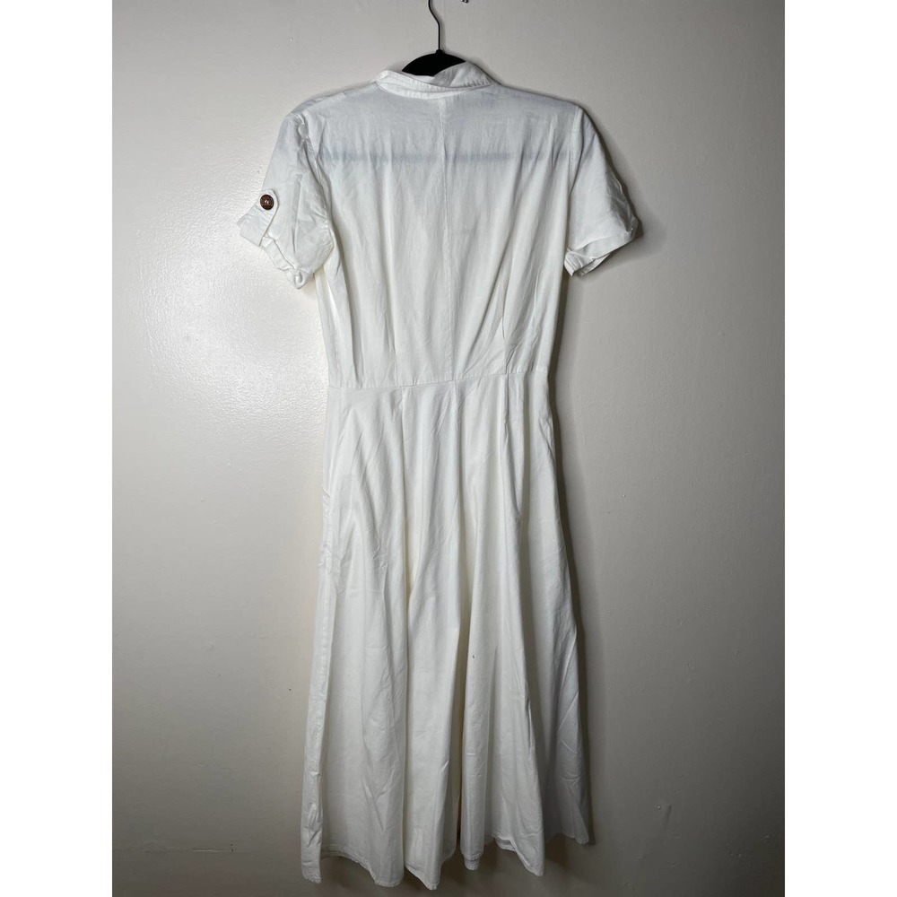 Vintage 90s Rabbit Designs White Tortoiseshell Button Front Midi Shirt Dress 6 - Picture 16 of 16